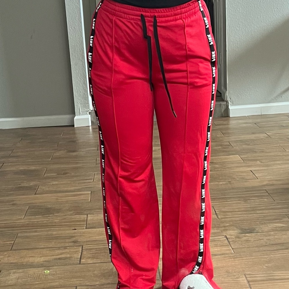 PINK VS Red Track Pants with Logo Stripe - Picture 2 of 3